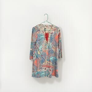 Aqua et Sol Women's Swim Cover-Up Dres, White Pink Blue Design Medium, UPF 50
